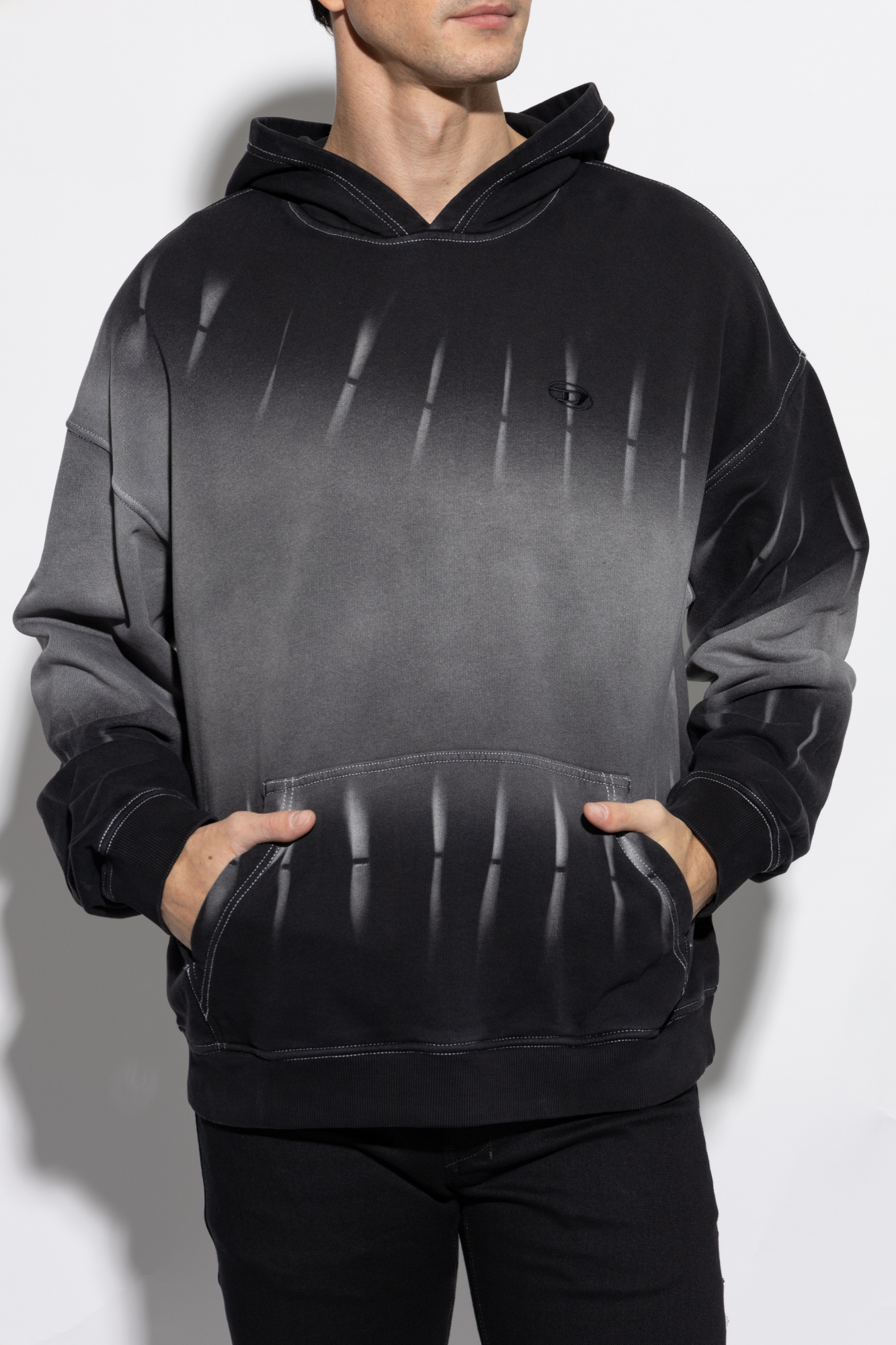 【DIESEL】s-boxt-hood-r2 Men's Tie-dyed hoodie with logo print | Black | Diesel